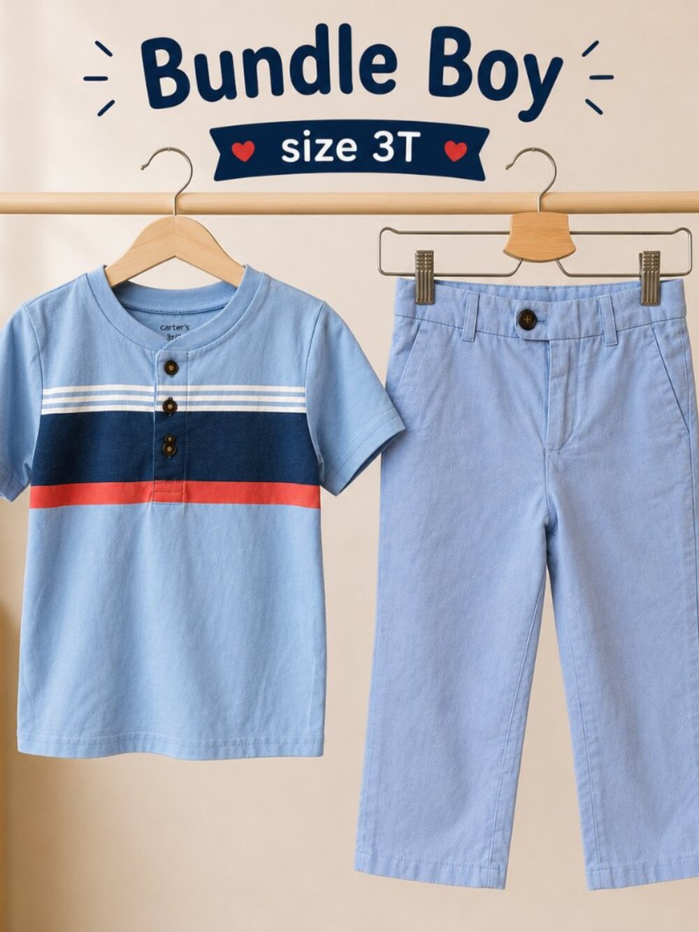 Carter’s & H&M Boys 3T Outfit Bundle Blue Shirt Pants